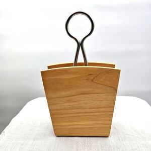 Crate &‎ Barrel Sleek Wooden Napkin Holder with Metal Handle